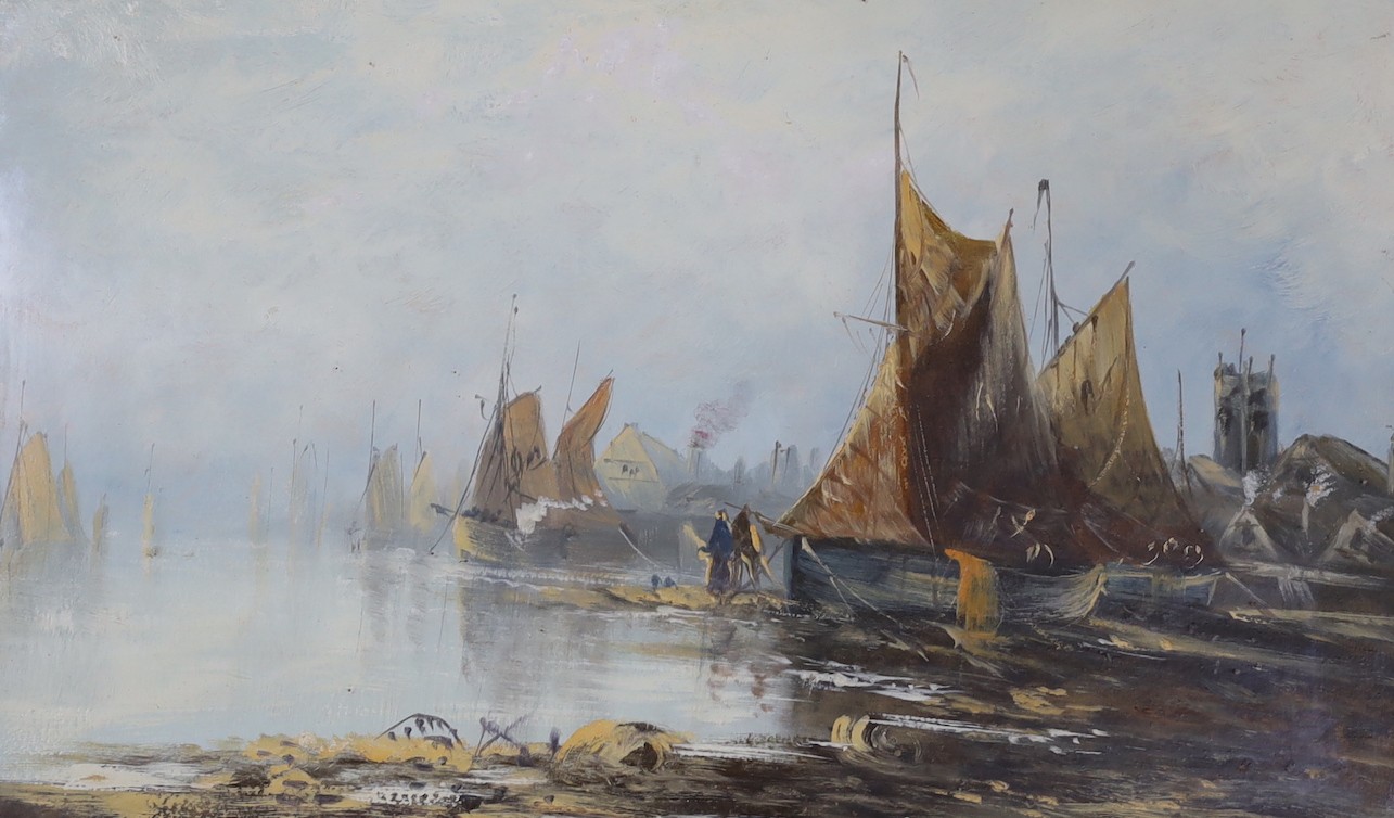 English School c.1900, pair of oils on card, Ethereal shipping scenes, 30 x 50cm